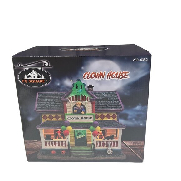 FG Square Musical Halloween Spooky Haunted LED Clown House Porcelain NIB - Picture 6 of 9